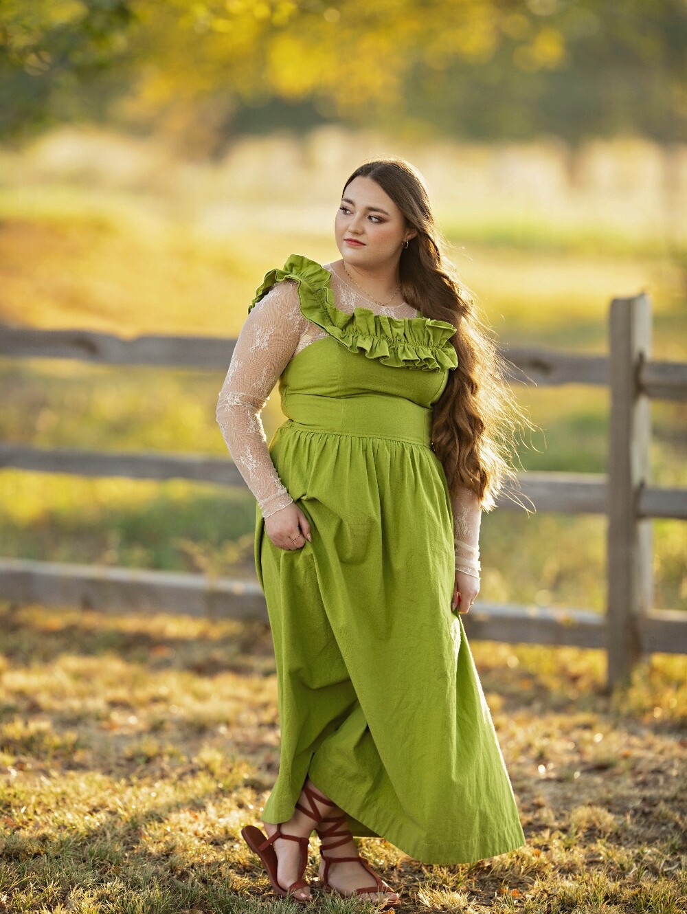 Free People Green Ruffled Midi Dress